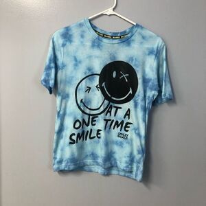 smiley world blue tye-dye  t shirt one smile at a time size l kids